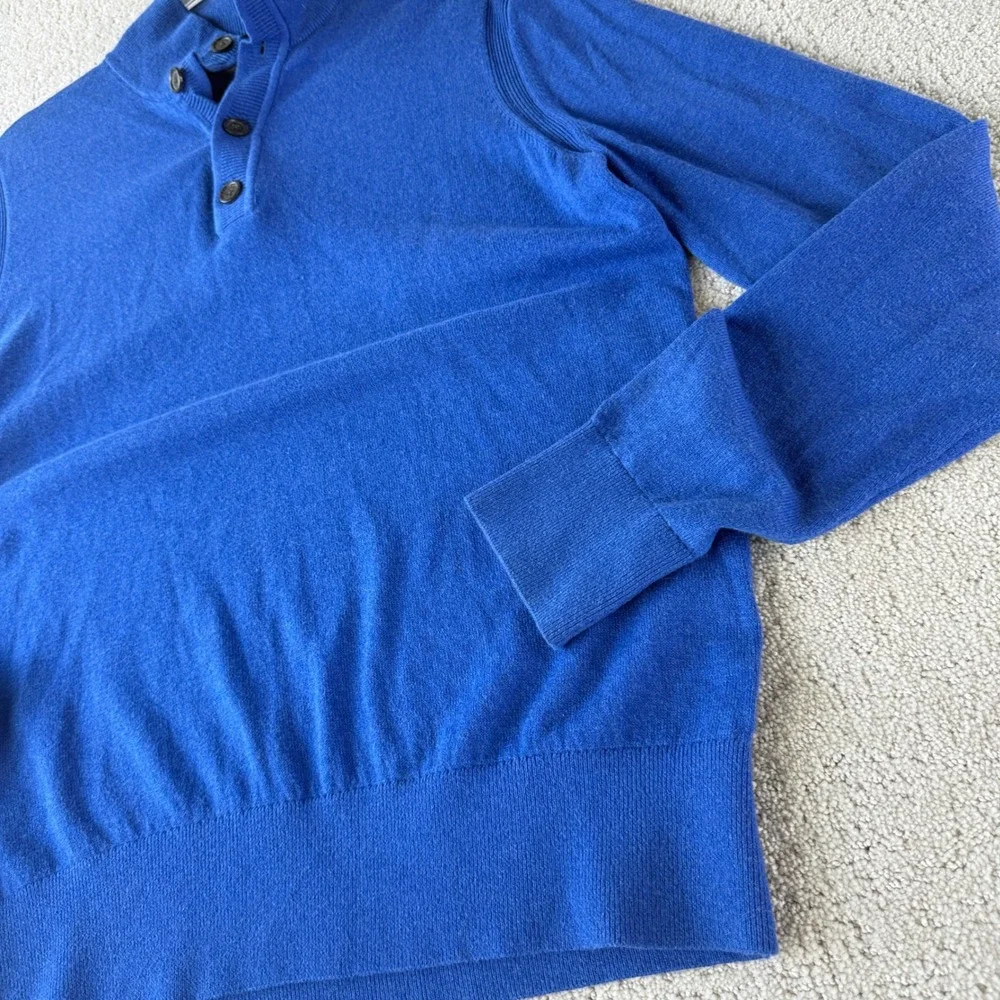 Banana Republic Sweater Mens‎ M Blue Cotton Cashmere Mock Neck Button Pullover